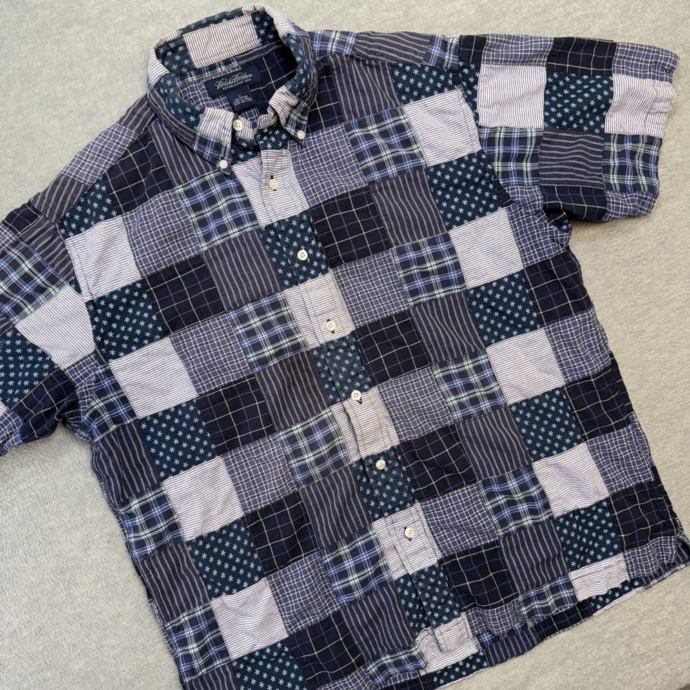 Brooks Brothers Shirt Mens Large Blue Patchwork Checker USA Button Down Preppy